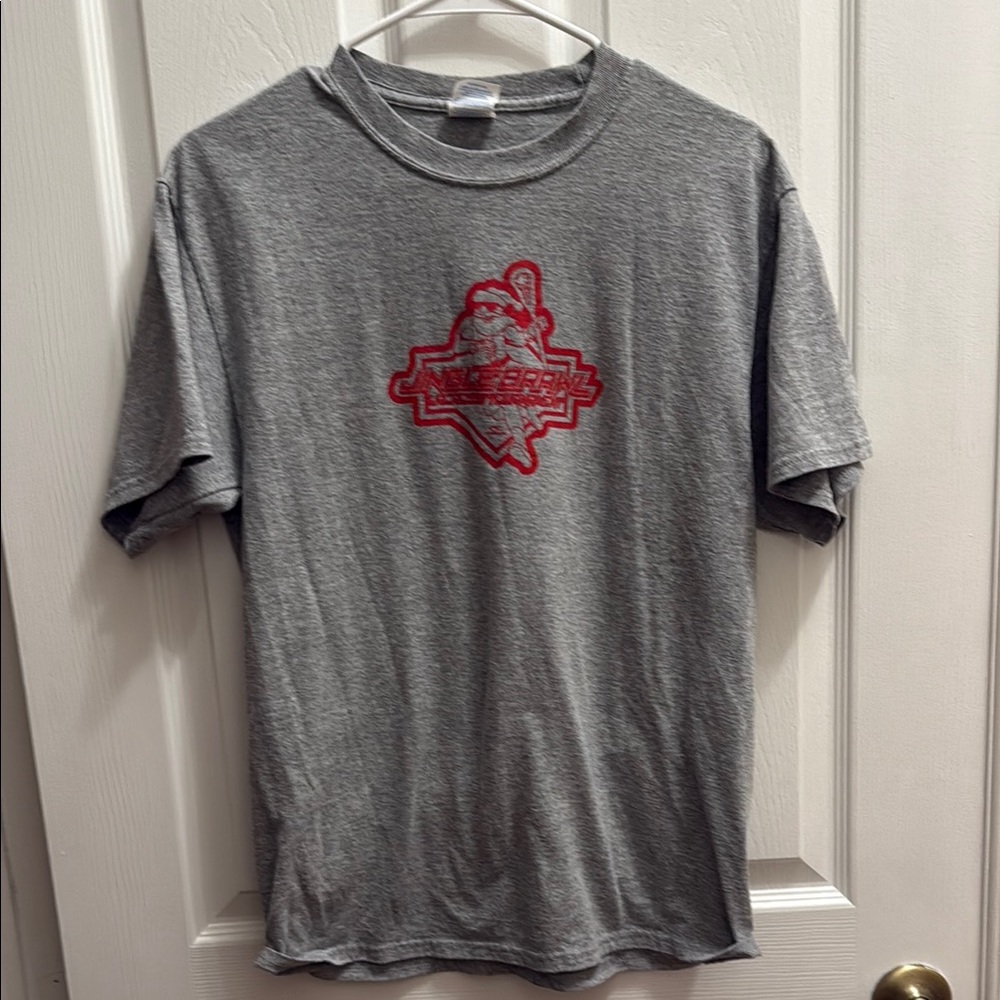 Port & Company Gray and Red Short Sleeve Tee from Jinglebrawl lacrosse